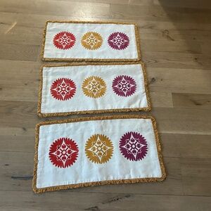 SET OF 3 CRATE & BARREL PILLOW COVERS 24 X 12" FLORAL Suki Cheema FRINGE COTTON